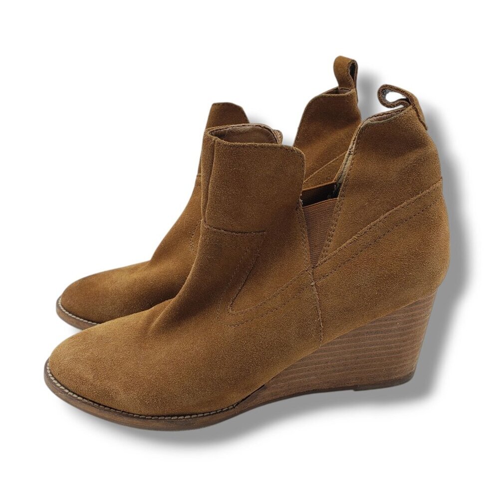 Blondo Irving Wedge‎ Ankle Boots Womens 9 Brown Camel Waterproof Suede